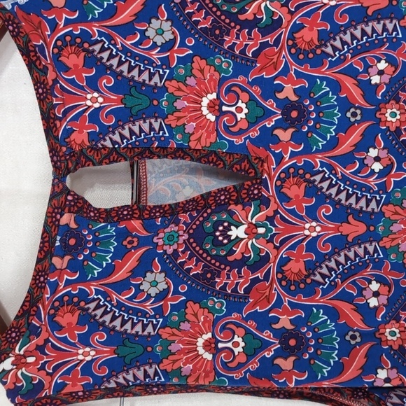 Loft Blue Red Ornate Jersey Sleeveless Shift Dress Size Medium - Picture 5 of 5